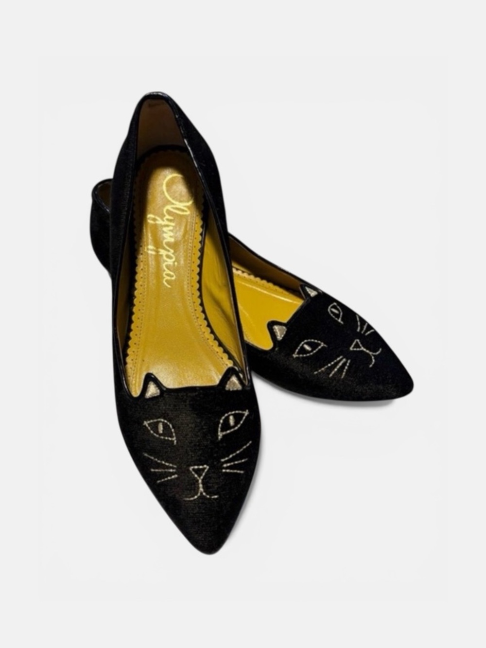 Charlotte Olympia Kitty Black Velvet Cat Flats EU 36 US 6 Gold Embroidery